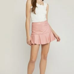 Purple Door Boutique Dusty Rose Faux Leather Skort