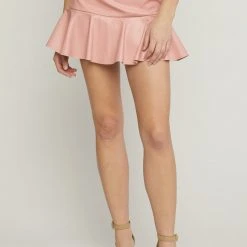 Purple Door Boutique Dusty Rose Faux Leather Skort