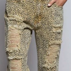 Purple Door Boutique Edgy Mustard Leopard Distressed Boyfriend Jeans Ladies'