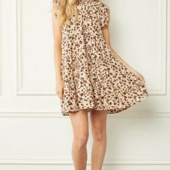 The Purple Door Boutique Ladies' Sand Animal Print Babydoll Dress