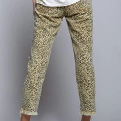 Purple Door Boutique Edgy Mustard Leopard Distressed Boyfriend Jeans Ladies'