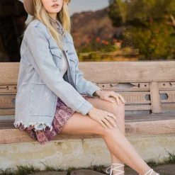 Purple Door Boutique Light Wash Distressed Denim Jacket New Arrivals