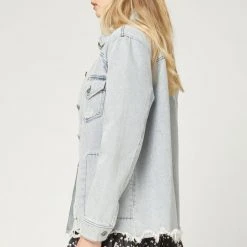 Purple Door Boutique Light Wash Distressed Denim Jacket New Arrivals