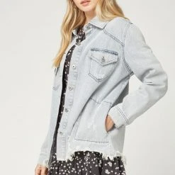 Purple Door Boutique Light Wash Distressed Denim Jacket New Arrivals