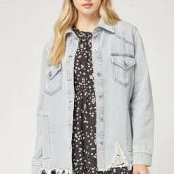 Purple Door Boutique Light Wash Distressed Denim Jacket New Arrivals