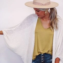 Purple Door Boutique New Arrivals White Dolman Style Open Cardigan