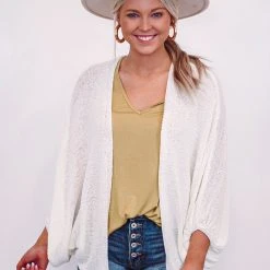 Purple Door Boutique New Arrivals White Dolman Style Open Cardigan