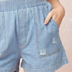 The Purple Door Boutique Ladies' Chambray Comfort Elastic Waist Shorts