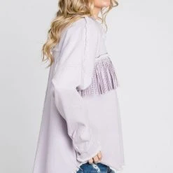 Purple Door Boutique Rhinestone Fringe Lilac Twill Jacket