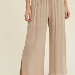 Purple Door Boutique Linen Like Taupe Pants
