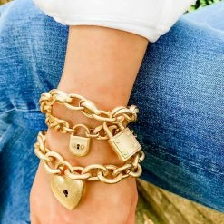 Canvas Jewelry Brandi Padlock Chain Worn Gold Bracelet