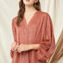 Purple Door Boutique Gold Metallic Speckled Marsala Top Ladies'