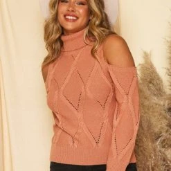 The Purple Door Boutique The Mauve Diamond Knit Cold Shoulder Sweater Ladies'