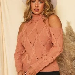 The Purple Door Boutique The Mauve Diamond Knit Cold Shoulder Sweater Ladies'