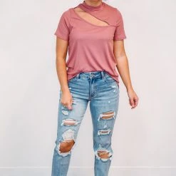 Purple Door Boutique The Ribbed Cut Out Rose Top Ladies'