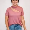 Purple Door Boutique The Ribbed Cut Out Rose Top Ladies'