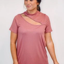 Purple Door Boutique The Ribbed Cut Out Rose Top Ladies'