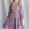 The Purple Door Boutique Chiffon Mauve Print Babydoll Dress Summer SALE