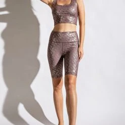 Purple Door Boutique Geo Foil Print Mauve Biker Shorts