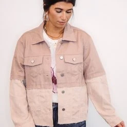Purple Door Boutique Mauve Denim Colorblock Jacket