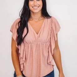 Purple Door Boutique Enchanted Pink Ruffle Blouse