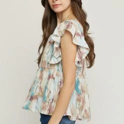Purple Door Boutique Mauve Combo Watercolor Babydoll Top New Arrivals