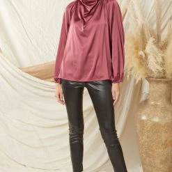 Purple Door Boutique New Arrivals Midnight Kisses Merlot Satin Top