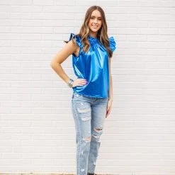 Purple Door Boutique New Arrivals Metallic Nights Royal Pleather Top