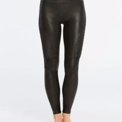 Spanx Faux Leather Very Black Moto Leggings