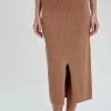 Purple Door Boutique Ladies' Mocha Ribbed Knit Midi Skirt