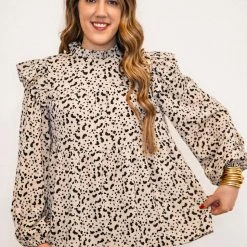 Purple Door Boutique Cream Dalmatian Print Babydoll Top New Arrivals