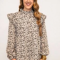 Purple Door Boutique Cream Dalmatian Print Babydoll Top New Arrivals