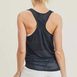 Mono B Athleisure Mono B Black Mesh Racerback Tank Top New Arrivals