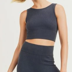 Mono B Athleisure Mono B Black Cut Out Back Seamless Hybrid Sports Bra