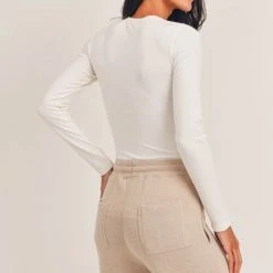 Mono B Athleisure New Arrivals Mono B Ivory Micro Ribbed Top