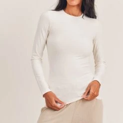 Mono B Athleisure New Arrivals Mono B Ivory Micro Ribbed Top