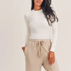 Mono B Athleisure New Arrivals Mono B Ivory Micro Ribbed Top