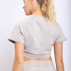 Mono B Athleisure New Arrivals Mono B Light Grey Cropped Tee