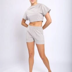 Mono B Athleisure New Arrivals Mono B Light Grey Cropped Tee