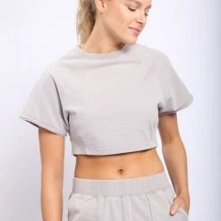 Mono B Athleisure New Arrivals Mono B Light Grey Cropped Tee