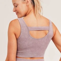 Mono B Athleisure New Arrivals Mono B Mauve Cut Out Back Seamless Hybrid Sports Bra