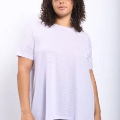 Mono B Athleisure Mono B Striped White Mesh Top