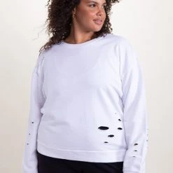 Purple Door Boutique Ladies' Mono B White Distressed Pullover Top