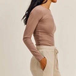 Mono B Athleisure New Arrivals Mono B Toast Micro Ribbed Top