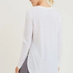 Mono B Athleisure New Arrivals Mono B White Ribbed Mesh Top