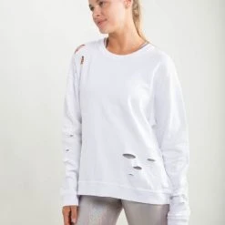 Purple Door Boutique Ladies' Mono B White Distressed Pullover Top