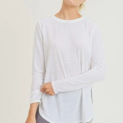 Mono B Athleisure New Arrivals Mono B White Ribbed Mesh Top