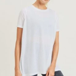 Mono B Athleisure Mono B Striped White Mesh Top