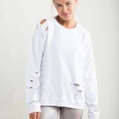 Purple Door Boutique Ladies' Mono B White Distressed Pullover Top