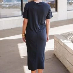 Mono B Athleisure New Arrivals Mono B Black T-Shirt Maxi Dress